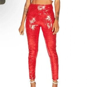 Tipsy Elves Red Sequin High Waisted Leggings Women's Size 2X